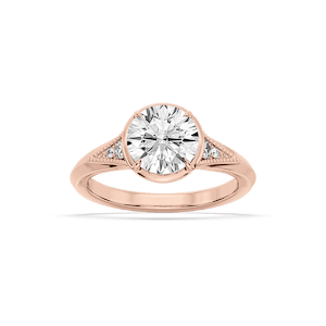 Mira Round Lab Grown Diamond Vintage Bezel and Milgrain Accent Side Stone Engagement Ring
