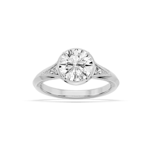 Mira Round Lab Grown Diamond Vintage Bezel and Milgrain Accent Side Stone Engagement Ring