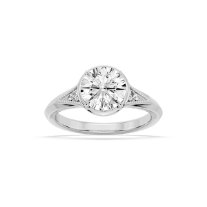 Mira Round Lab Grown Diamond Vintage Bezel and Milgrain Accent Side Stone Engagement Ring