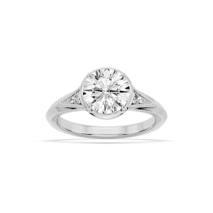 Mira Round Lab Grown Diamond Vintage Bezel and Milgrain Accent Side Stone Engagement Ring