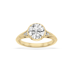 Mira Round Lab Grown Diamond Vintage Bezel and Milgrain Accent Side Stone Engagement Ring
