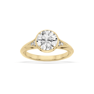 Mira Round Lab Grown Diamond Vintage Bezel and Milgrain Accent Side Stone Engagement Ring