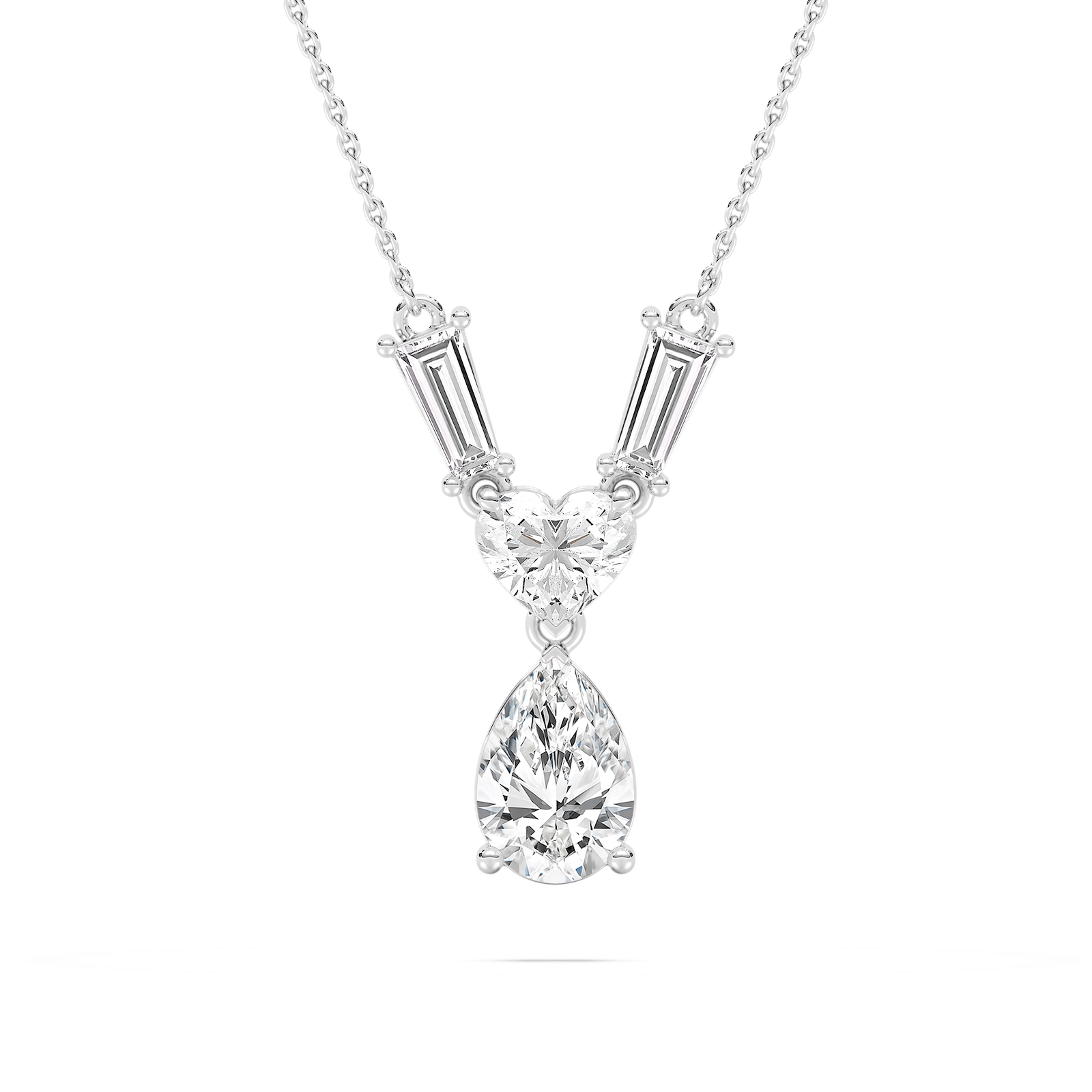 1 ¼ ctw Pear, Heart, and Tapered Baguette Lab Grown Diamond Teardrop Pendant  - 18 Inches