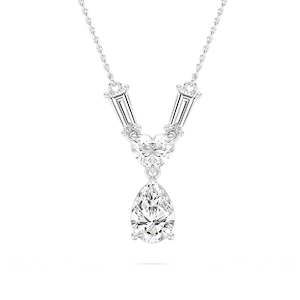 1 ¼ ctw Pear, Heart, and Tapered Baguette Lab Grown Diamond Teardrop Pendant  - 18 Inches