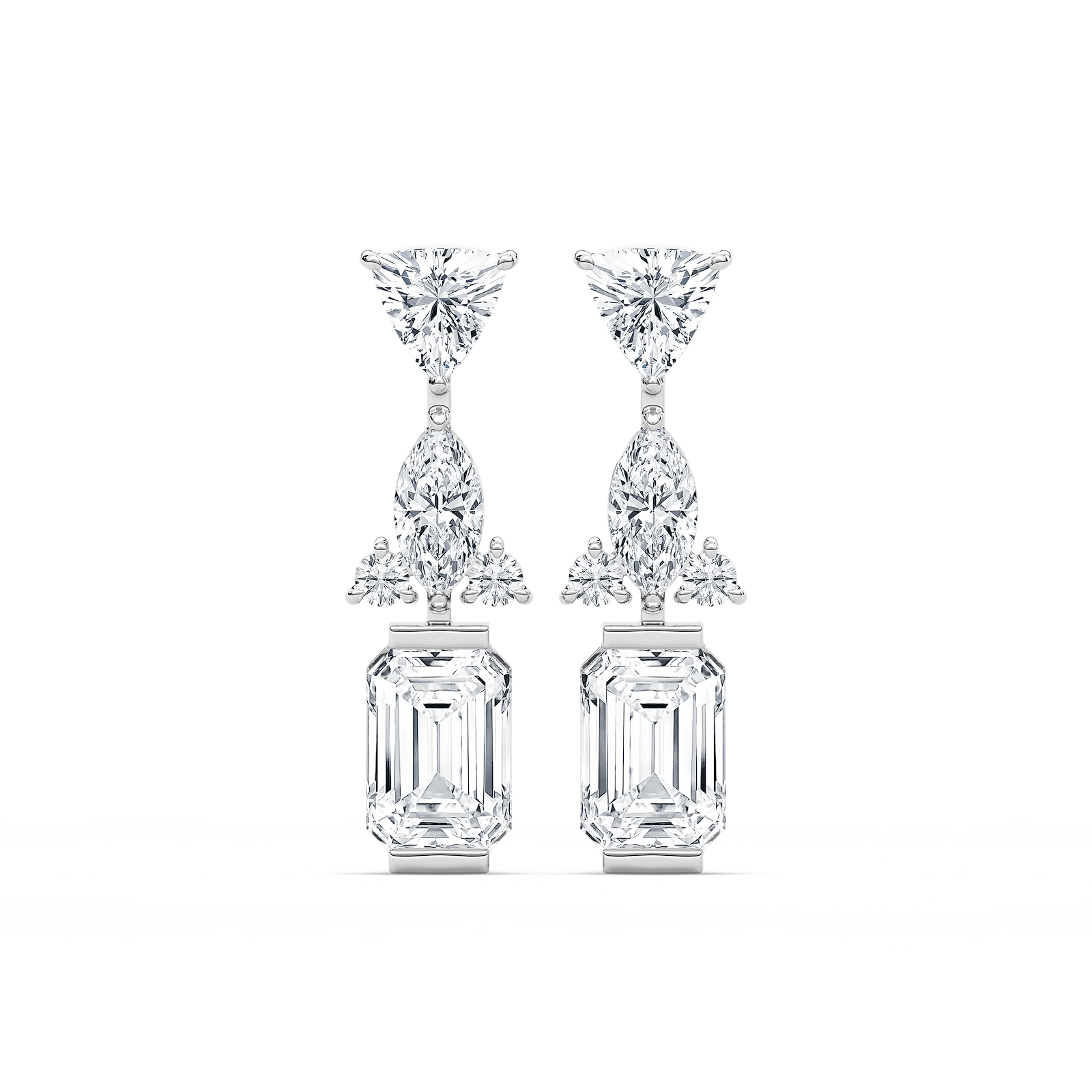 1 ½ ctw Emerald, Marquise, Trillion, and Round Lab Grown Diamond Mixed Shapes Drop Earrings