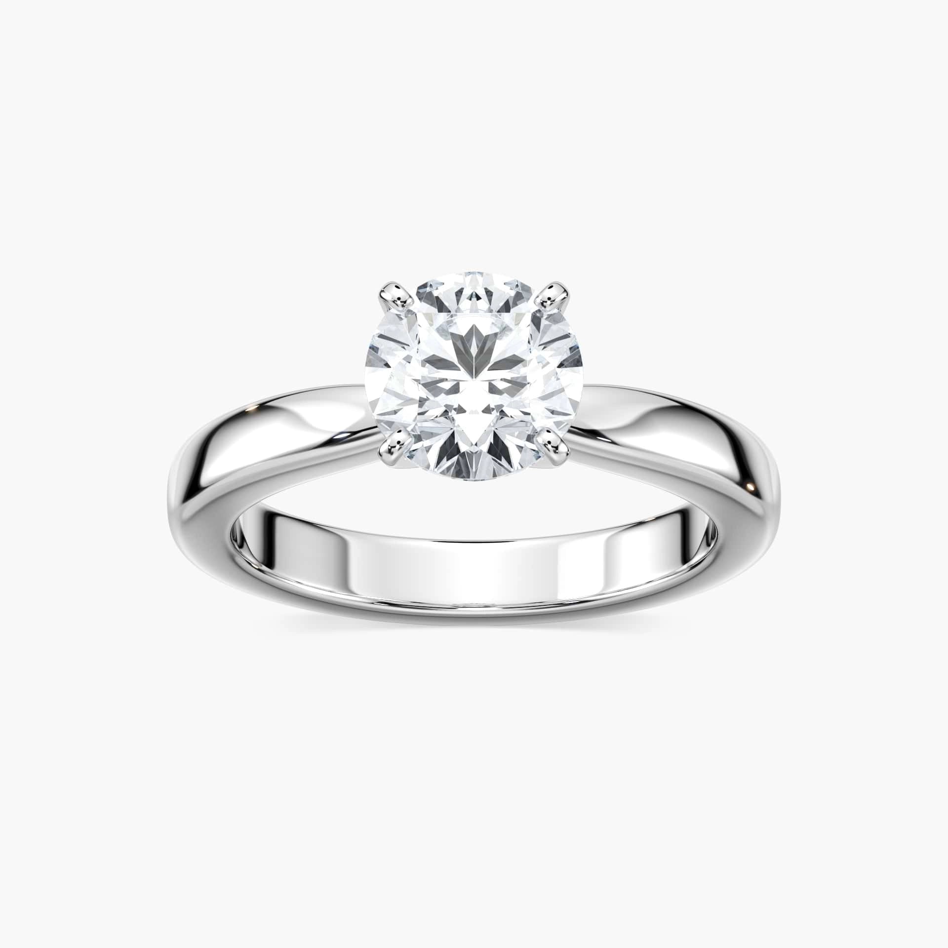 Shown with 1ct Pear Cut Lab Grown Diamond in 14k White Gold|Simple teardrop solitaire engagement ring with 1ct pear cut lab grown diamond in 14k white gold band