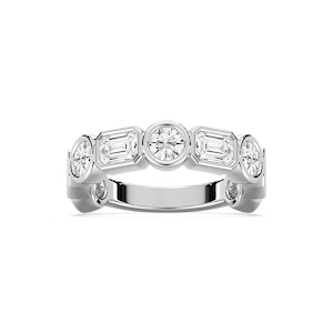 Hailey 2 ⅞ ctw Emerald and Round Lab Grown Diamond Bezel Three Quarter Eternity Band