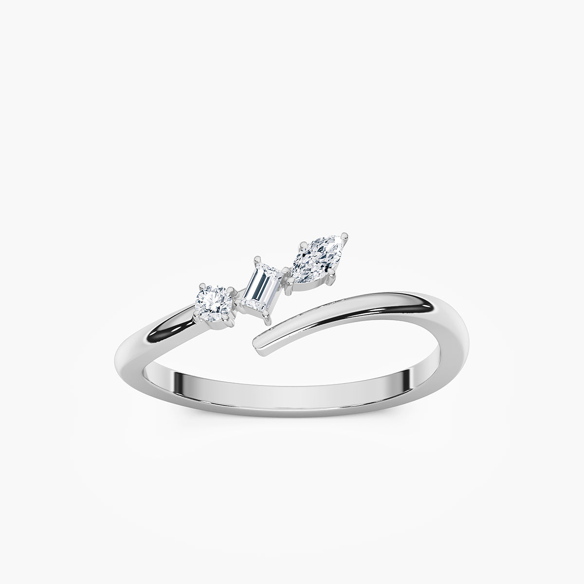 Multi Shape Bypass Ring with 0.19ctw Lab-Grown Diamonds in 14K White Gold