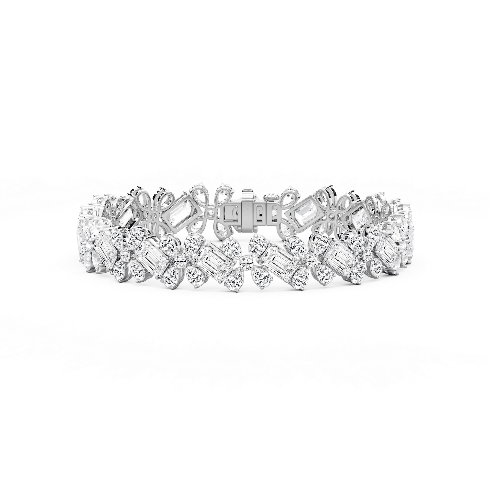 24 ⁵⁄₈ ctw Round, Emerald and Pear Lab Grown Diamond Floral Tennis Bracelet  - 7.15 Inches - Signature Collection