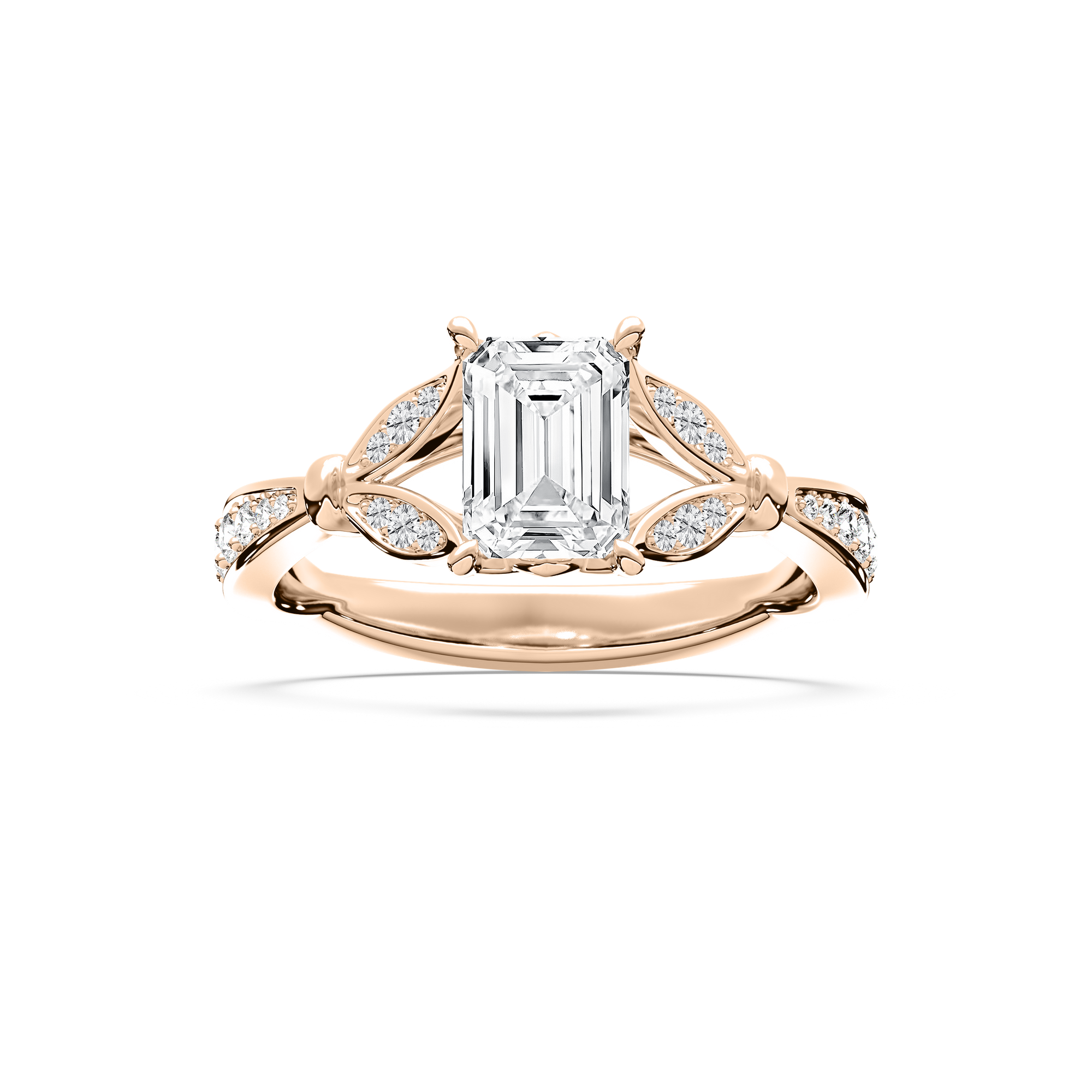 Nadine 1 ctw Emerald Lab Grown Diamond Floral Side Stone Engagement Ring