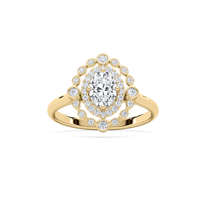 Naida 7/8 ctw Oval Lab Grown Diamond Petite Antique Halo Engagement Ring