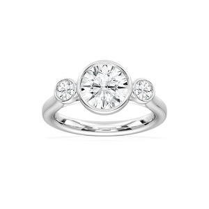 Nina 2 ½ ctw Round Lab Grown Diamond Bezel Set Three Stone Engagement Ring