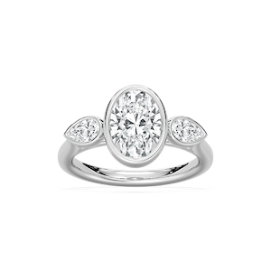 Nova 2 ½ ctw Oval Lab Grown Diamond Bezel Set Three Stone Engagement Ring