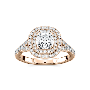 Novia Cushion Lab Grown Diamond Split Shank Double Halo Engagement Ring