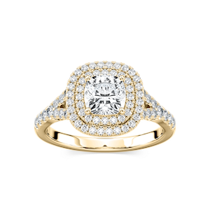 Novia Cushion Lab Grown Diamond Split Shank Double Halo Engagement Ring