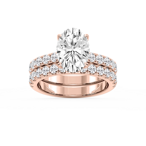 Olive Oval Lab Grown Diamond Classic Prong and Scooped Hidden Halo Wedding Set