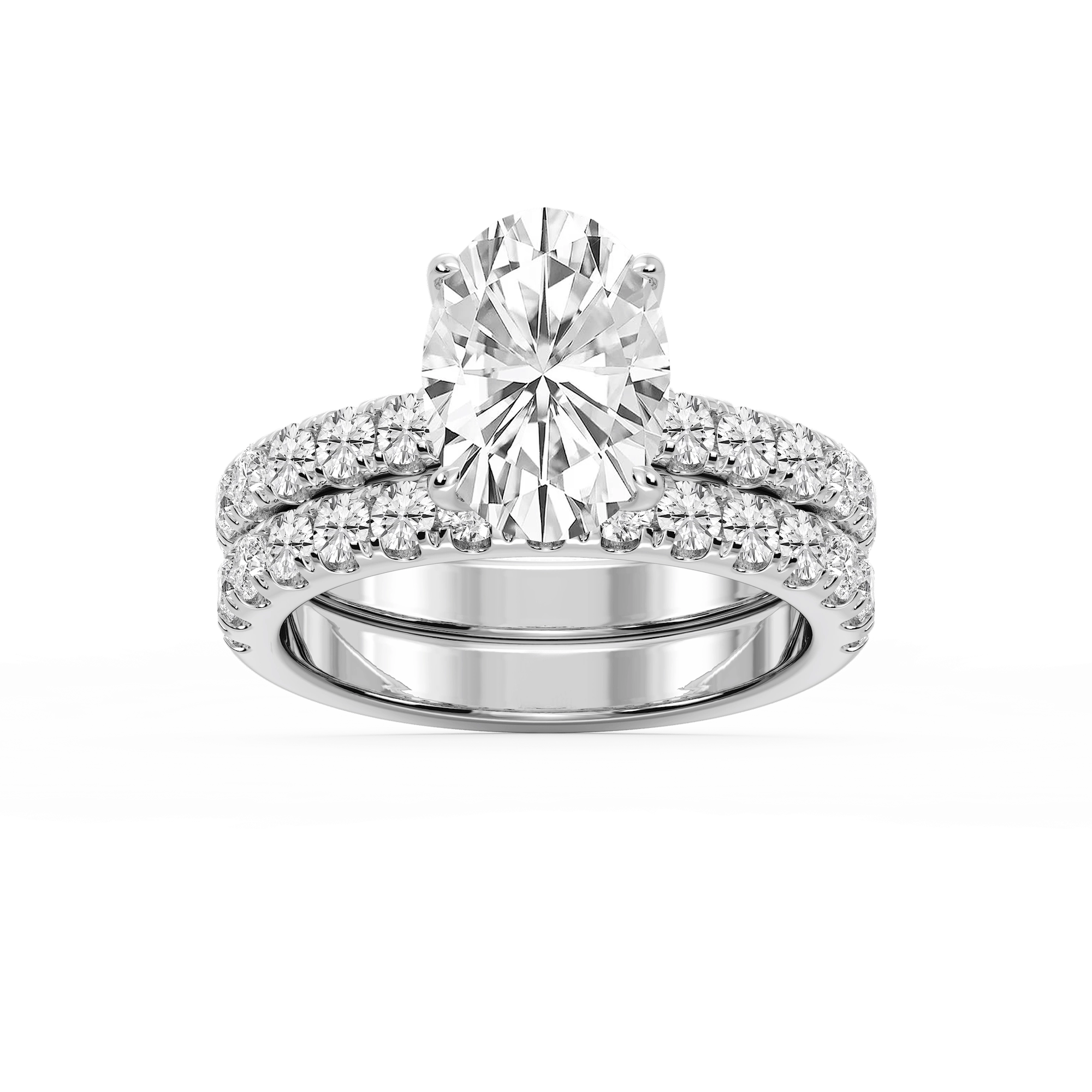 Olive Oval Lab Grown Diamond Classic Prong and Scooped Hidden Halo Wedding Set