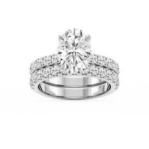 Olive Oval Lab Grown Diamond Classic Prong and Scooped Hidden Halo Wedding Set