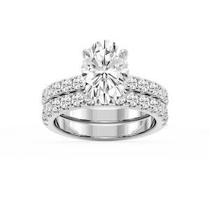 Olive Oval Lab Grown Diamond Classic Prong and Scooped Hidden Halo Wedding Set