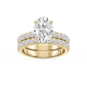 Olive Oval Lab Grown Diamond Classic Prong and Scooped Hidden Halo Wedding Set