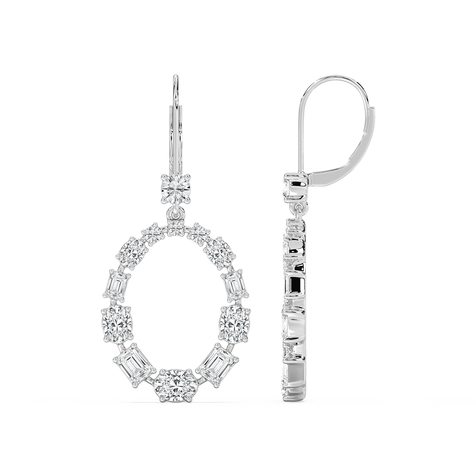 3 ½ ctw Emerald, Oval and Round Lab Grown Diamond Open Circle Drop Earrings