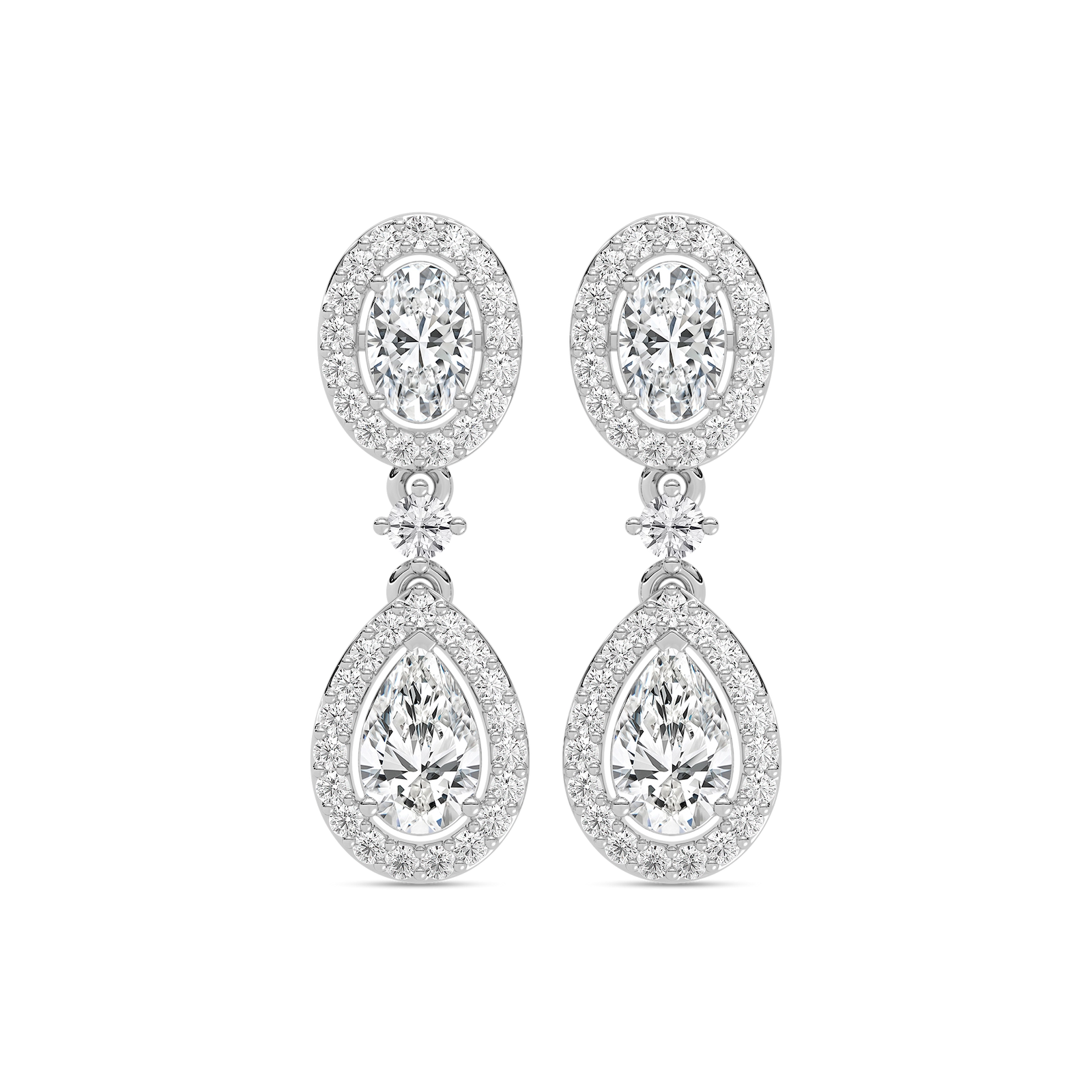 2 ³/₄ ctw Oval and Pear Lab Grown Diamond Double Halo Drop Earrings