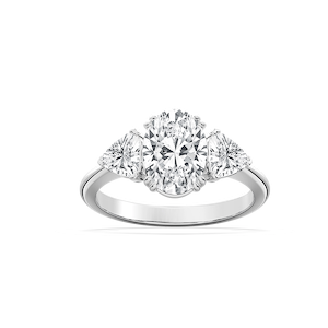 Kelsey Oval Lab Grown Diamond with Trillion Sides Three Stone Engagement Ring