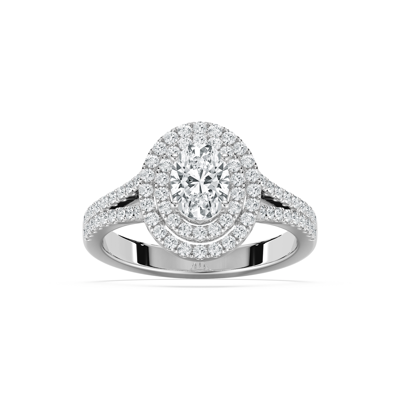 Stella 1 ²⁄₅ ctw Oval Lab Grown Diamond Split Shank Double Halo Engagement Ring