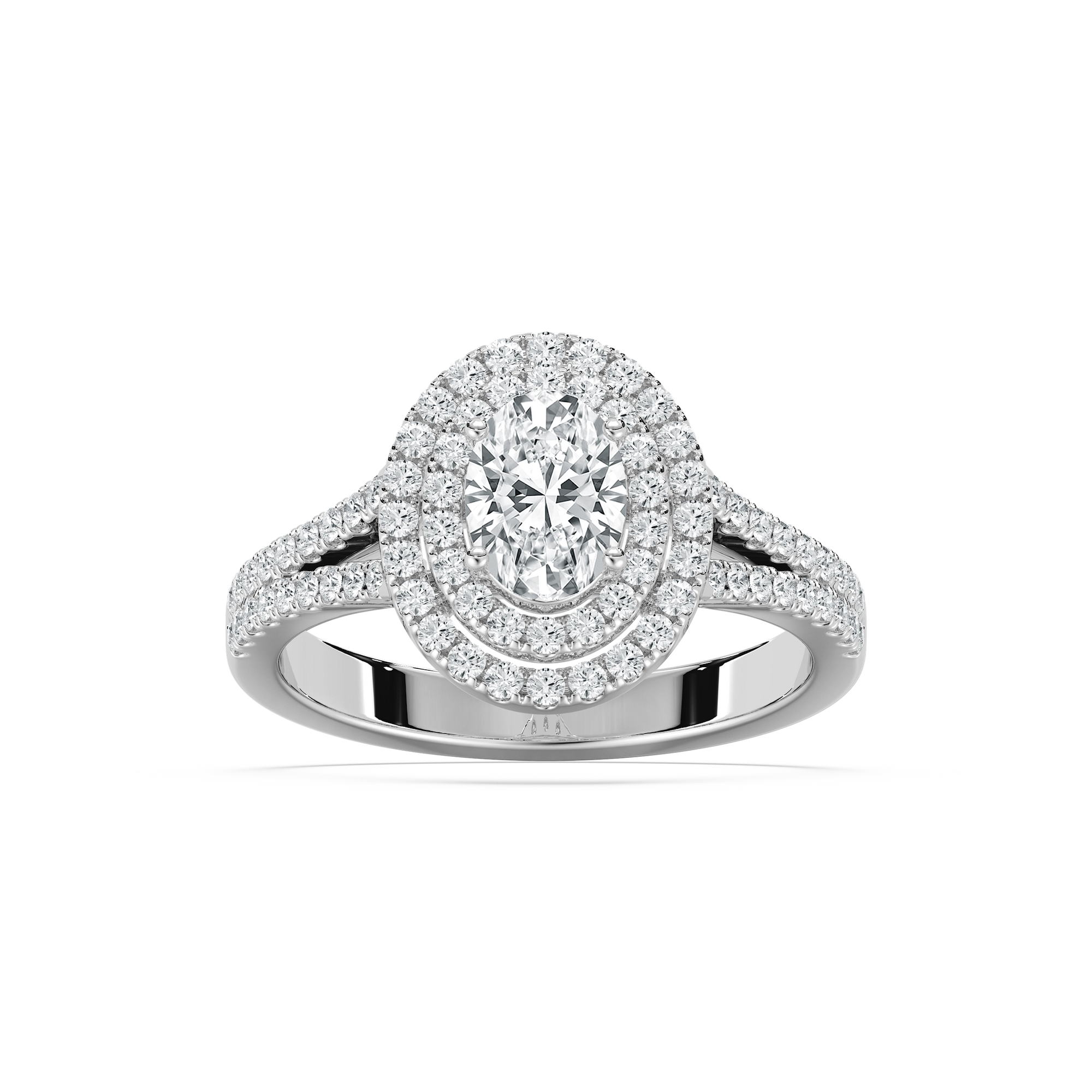 Stella 1 ²⁄₅ ctw Oval Lab Grown Diamond Split Shank Double Halo Engagement Ring