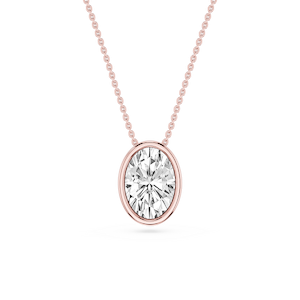 Oval Lab Grown Diamond Bezel Solitaire Slide Pendant - 16 to 18 Inches