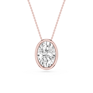 Oval Lab Grown Diamond Bezel Solitaire Slide Pendant - 16 to 18 Inches