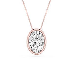 Oval Lab Grown Diamond Bezel Solitaire Slide Pendant - 16 to 18 Inches