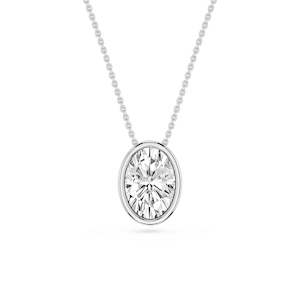 Oval Lab Grown Diamond Bezel Solitaire Slide Pendant - 16 to 18 Inches