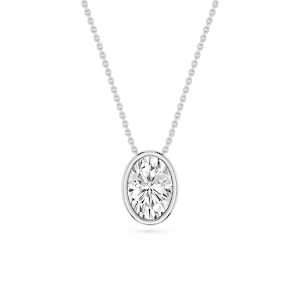 Oval Lab Grown Diamond Bezel Solitaire Slide Pendant - 16 to 18 Inches