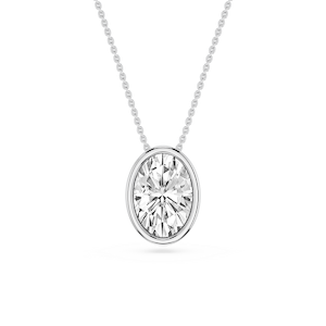 Oval Lab Grown Diamond Bezel Solitaire Slide Pendant - 16 to 18 Inches