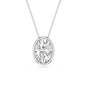 Oval Lab Grown Diamond Bezel Solitaire Slide Pendant - 16 to 18 Inches