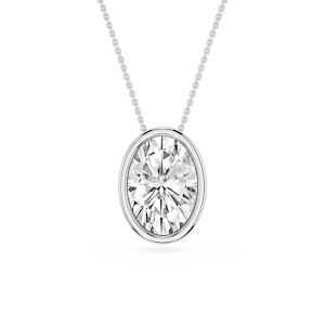 Oval Lab Grown Diamond Bezel Solitaire Slide Pendant - 16 to 18 Inches