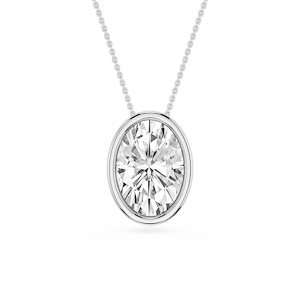 Oval Lab Grown Diamond Bezel Solitaire Slide Pendant - 16 to 18 Inches