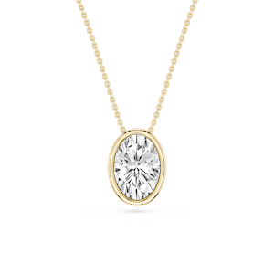 Oval Lab Grown Diamond Bezel Solitaire Slide Pendant - 16 to 18 Inches