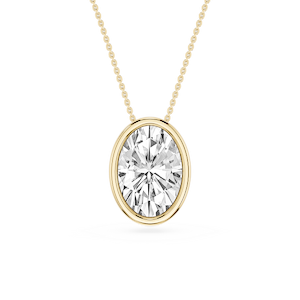 Oval Lab Grown Diamond Bezel Solitaire Slide Pendant - 16 to 18 Inches