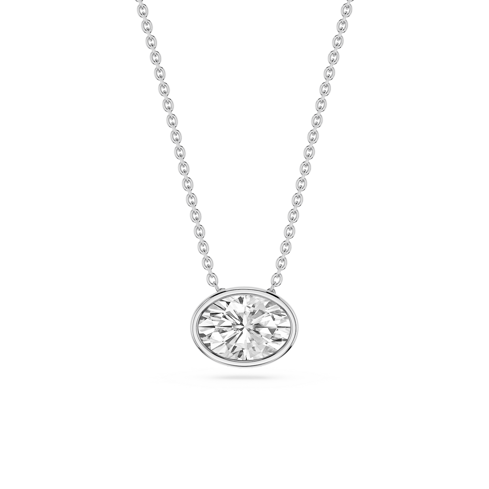 Oval Lab Grown Diamond East West Solitaire Pendant - 18 Inches