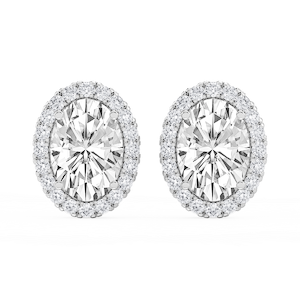 Oval Lab Grown Diamond Four Prong Basket Halo Stud Earrings
