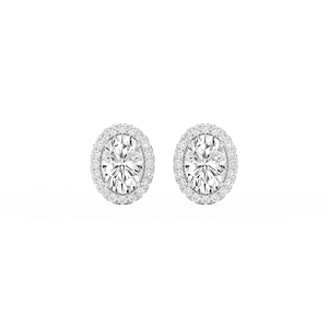 Oval Lab Grown Diamond Four Prong Basket Halo Stud Earrings