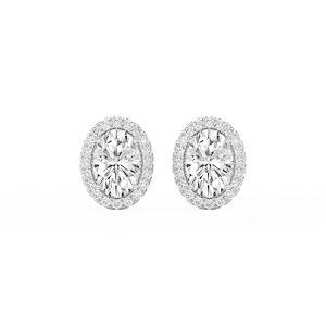 Oval Lab Grown Diamond Four Prong Basket Halo Stud Earrings