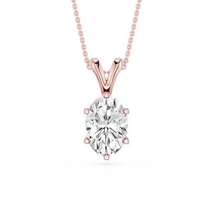 Oval Lab Grown Diamond Six Prong Double Bail Solitaire Pendant  - 16 to 18 Inches