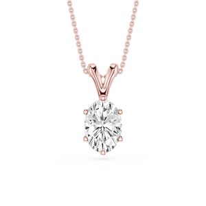 Oval Lab Grown Diamond Six Prong Double Bail Solitaire Pendant  - 16 to 18 Inches