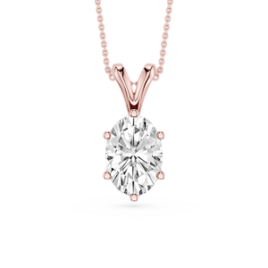 Oval Lab Grown Diamond Six Prong Double Bail Solitaire Pendant  - 16 to 18 Inches