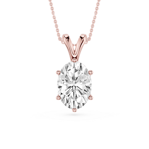 Oval Lab Grown Diamond Six Prong Double Bail Solitaire Pendant  - 16 to 18 Inches