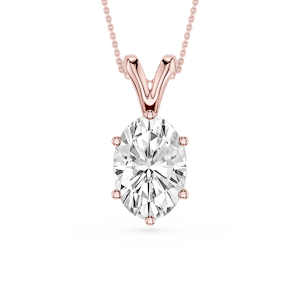 Oval Lab Grown Diamond Six Prong Double Bail Solitaire Pendant  - 16 to 18 Inches
