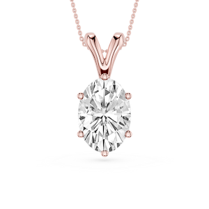 Oval Lab Grown Diamond Six Prong Double Bail Solitaire Pendant  - 16 to 18 Inches